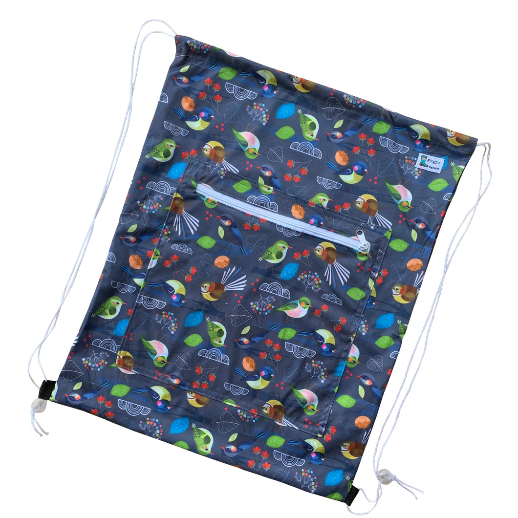 NZ Tiny Birds by Ellen G Drawstring (large wet bag)